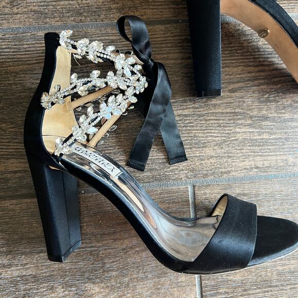 Badgley Mischka Everafter Embellished Black Block Heel 7 - Picture 2 of 10